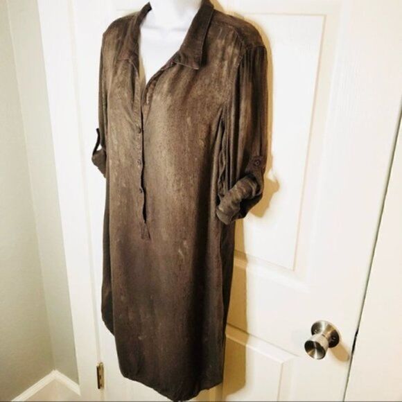 Bella Dahl Paint Splatter Faded High Low Tunic Dress Brown S - Picture 8 of 13